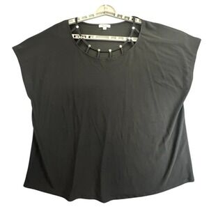89th + Madison Womens Black Cutout Neck Cap Sleeve Top Plus Size 2X